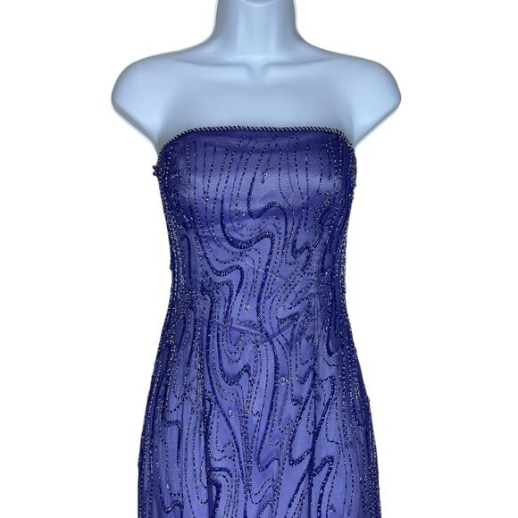 Vintage Alyce Prom Dress 6 Maxi Gown Fairy Y2K Silk Bead Strapless Purple Ombre - Picture 5 of 12